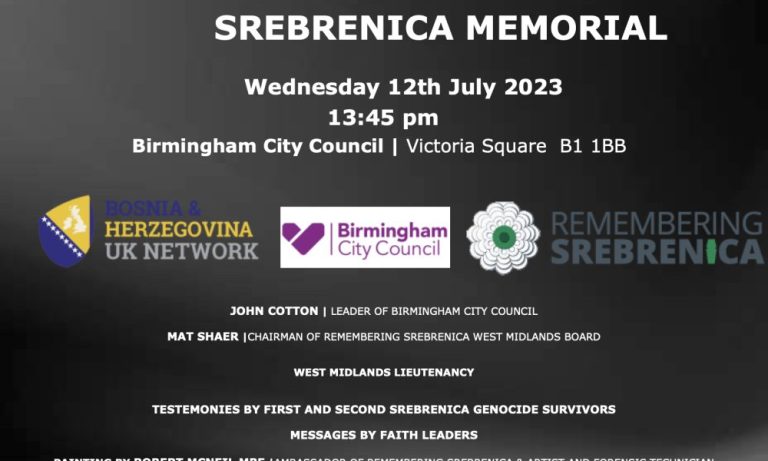 VELIKA BRITANIJA: BIRMINGHAM NIZOM AKTIVNOSTI ODAJE POČAST ŽRTVAMA GENOCIDA U SREBRENICI