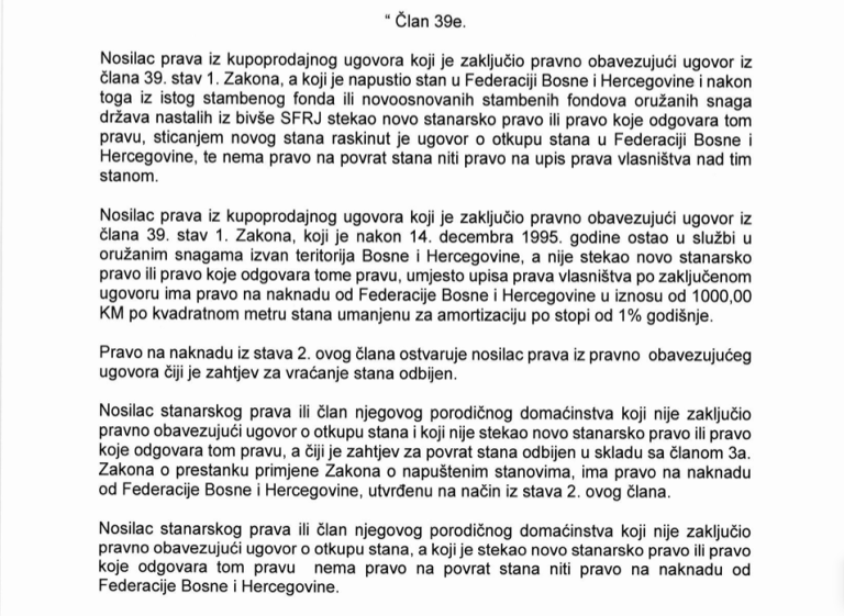 Federaciji BiH prijete presude u iznosu većem od 70 miliona KM za naknade nosiocima prava nad vojnim stanovima napuštenim uoči agresije