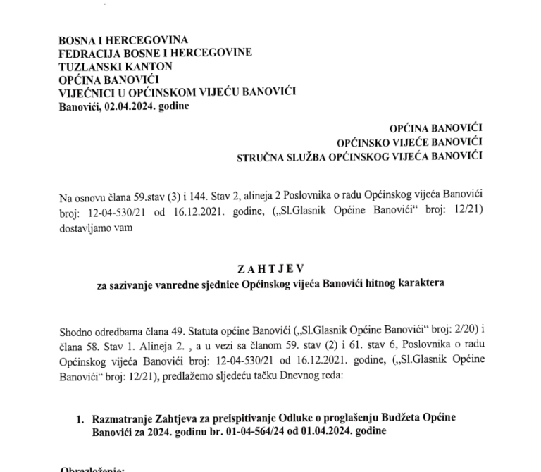 Gutić proglasio budžet Banovića. Odluka nezakonita, tvrde vijećnici većine i traže vanrednu sjednicu Općinskog vijeća